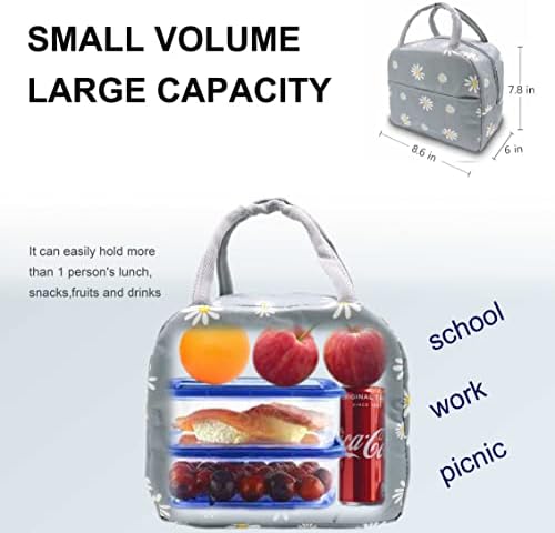 Sonuimy Insulated Lunch Bag Women, Reusable Cute Tote Lunch Box Grey/White