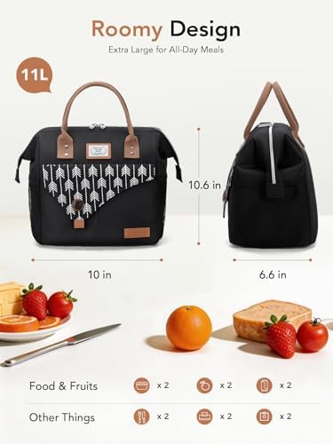 Lekesky Insulated Lunch Bag Portable Lunch Box-11L, Black