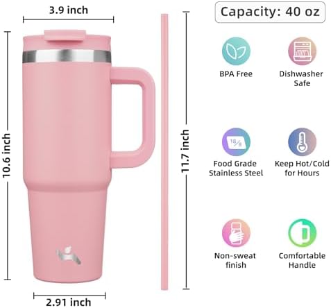 Konokyo 40 oz Insulated Tumbler Water Bottle with Handle, Straw Lid
