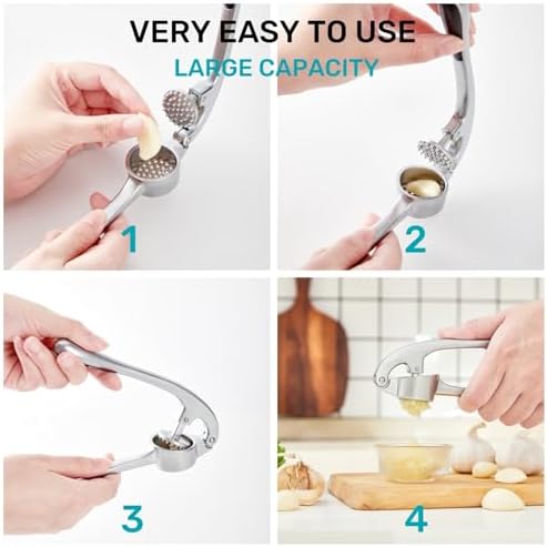 HiramWare Garlic Press, Premium Rust Proof Kitchen Garlic Mincer Crusher Squeezer with Ergonomic handle, Ginger Crusher with Good Grip, Easy to Clean, Dishwasher Safe