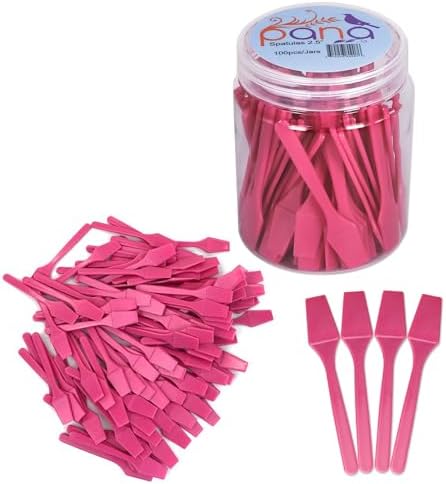 PANA 100pcs Brand Cosmetic Make Up Disposable Plastic 2.5" Spatulas Skin Care Facial Cream Mask Spatula (100 Pieces in a Container) (PINK)