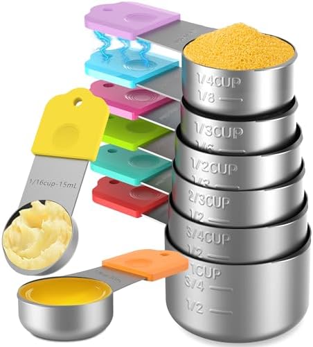 Magnetic Measuring Cups, 8 Stainless Steel Nesting Measuring Cup Set for Measuring Dry or Liquid Ingredients