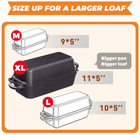 GRMImosa Cast Iron Loaf Pan 11x5 Inch with Lid, 5.8 Qt Bread Pan, Black