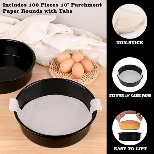 HUAKENER 10 Inch Cake Pan,2Pcs Round Cake Pan with Parchment Paper