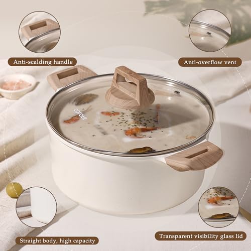 CAROTE Nonstick Stock Pot with Lid, 8 Quart White Granite