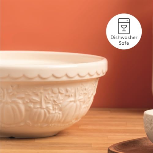 Mason Cash In the Pumpkin Patch S24 Mixing Bowl, Cream, Stoneware, 2.15 Qt, Embossed Pumpkin Design (Cream)