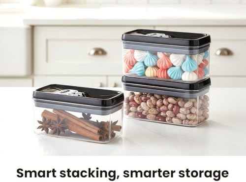 Felli Flip Tite Food Storage Container with Lid 4” RECTANGLE Airtight Ring Flip Lock Top, Stackable Acrylic Canister Set for Kitchen Fridge Pantry Organizer,(1.1 qt)