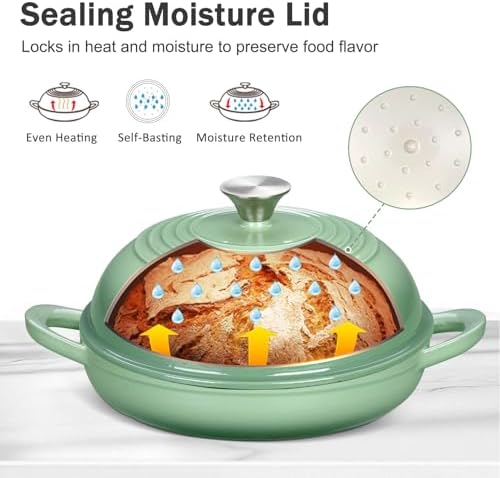 Enameled Cast Iron Dutch Oven for Bread Baking, 6 Qt Sourdough Dutch Oven With Lid, Cast Iron Bread Oven with Dome Lid (Pistachio Green)