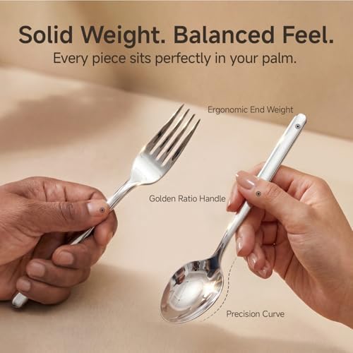 KINGSTONE 65 Piece Silverware Set with Serving utensils, Flatware Set for 12, 18/10 Stainless Steel Cutlery Set Mirror Polished Modern Design Dishwasher Safe