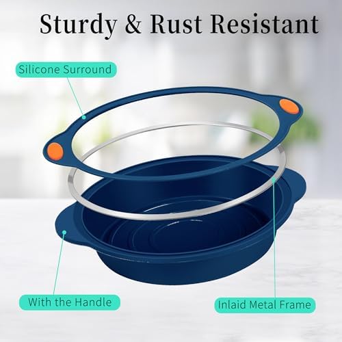 To encounter 8 in 1 Silicone Baking Set - 6 Cake Molds - 2 Silicone Baking Mat, Nonstick Cookie Sheet, Cake Muffin Bread Pan with Grips and Metal Reinforced Frame More Strength, Navy Blue