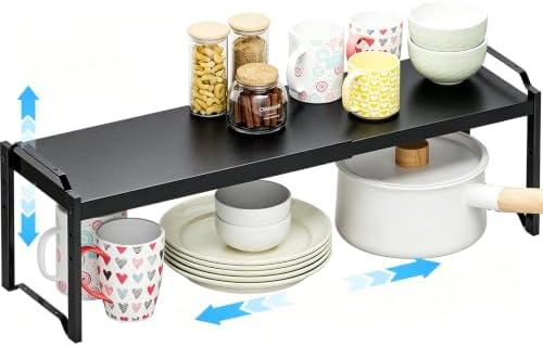 1 Pack Expandable Cabinet Countertop Shelves, Stackable Shelves Organizers For Kitchen Cabinet Countertop Storage, Adjustable Counter Cupboard Pantry Organizer Shelf Rack Stand, Length:25.5"