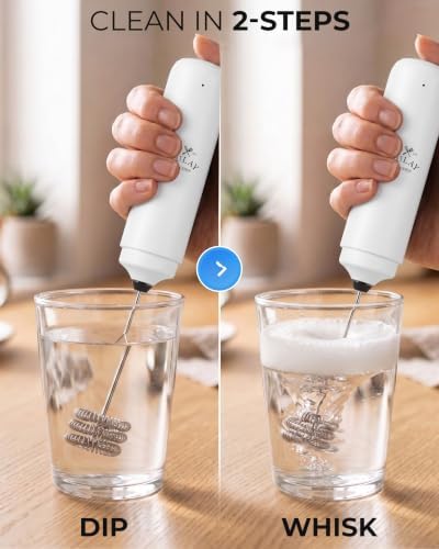 Zulay Kitchen Rechargeable Milk Frother Handheld - Triple Coil Whisk, Electric Coffee Frother, Portable Hand Frother Wand, Drink Mixer for Matcha, Lattes & Cappuccinos, Kitchen Gifts - White