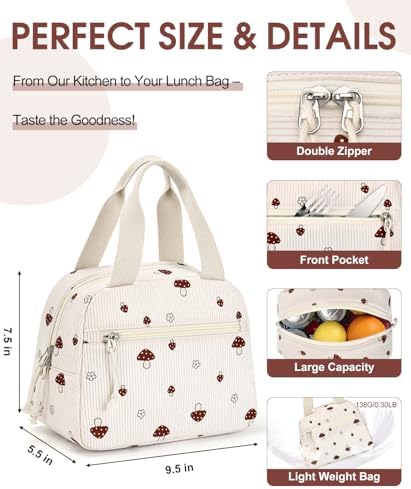 Lunch Bag for Women, Corduroy Small Insulated Lunch Box