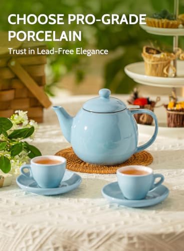 Sweese Porcelain Teapot 27 oz with Infuser for Loose Leaf Tea, Bluish Grey