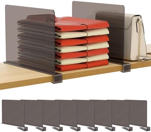 HBlife 8 Pack Grey Shelf Dividers, Vertical Purse Organizer for Closet Perfect for Sweater, Shirts, Handbags in Bedroom and Kitchen, Adjustable Acrylic Bookshelf for Organization
