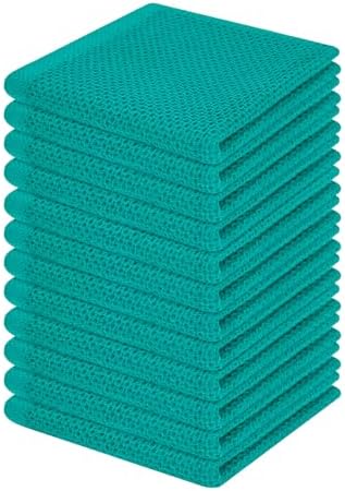 Homaxy 100% Cotton Waffle Weave Kitchen Dish Cloths 12-Pack, Teal