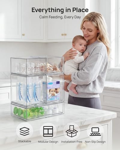 Vtopmart Clear Stackable Storage Drawers Set of 5, Plastic Organizer Bins