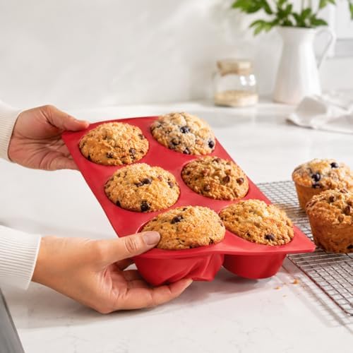 Mrs. Anderson's Baking Silicone 6-Cup Jumbo Muffin Pan, Non-Stick European-Grade Silicone