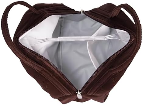 Machine Washable Women Quilted Fabric Insulated Reusable Cooler Lunch Bag Tote Adult Thermal Lunch Box Storage Bag for Ｗork (Brown)