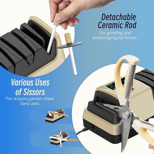 5-in-1 Electric Knife Sharpener for Kitchen Knives, Scissor Sharpener with 3-Speed & 100% Diamond Abrasives -Quickly Sharpening for Straight, Serrated, Cleaver Knives, Kitchen Gifts for Mom