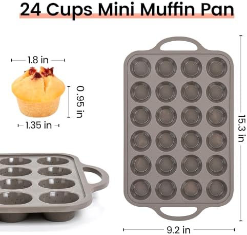 CAKETIME Mini Cupcake Pans, Metal Reinforced Frame Silicone Mini Muffin Pan Nonstick 24 Cups Easy to Handle for Baking Muffins, Cupcakes, Egg Bites 1 Pack