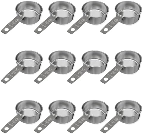 1/2 Cup Stainless Steel Measuring Cup | Sturdy Metal 125 ml | 125 cc | 4 oz | Single Cup for Wet and Dry Ingredients | Great for use as 1/2 Cup Dog Food Scoop - 12 PK