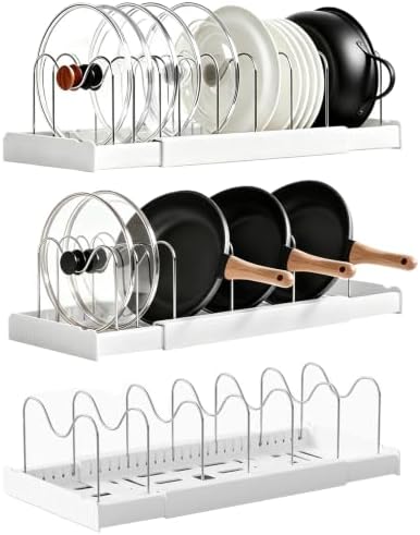 3 Pack Pots and Pans Organizer Rack, Expandable 12"-22" Pot Lid Rack