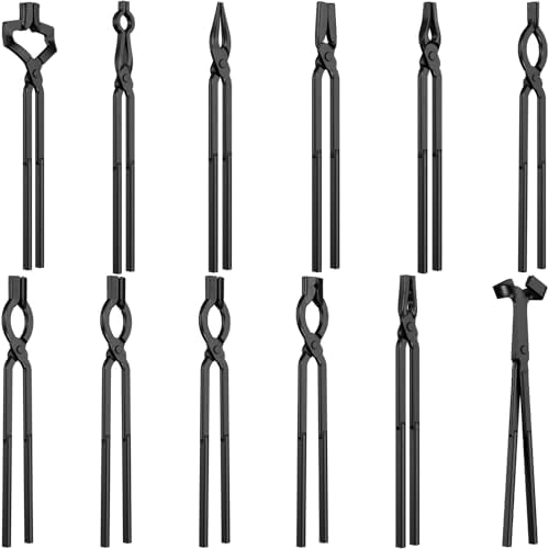 Blacksmith Tongs Set, 17 Inch Carbon Steel Forging Tongs, 12-Piece Professional Blacksmithing Tools for Beginners and Expert Craftsmen