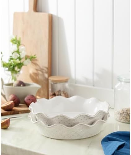 Ceramic Deep Pie Pan for Baking, 11 inch Porcelain Pie Dish for Apple Pie, Oven & Dishwasher Safe, Farmhouse Decor, 48 Ounce Deep Plate for Kitchen, Non-Stick Pie Pans, Embossed Firework