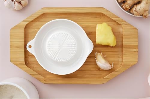 1 Pack Advanced Ceramic Grater Plate for Ginger, Garlic, Onion, Cheese, Lemon, Chocolate, Vegetables and Fruits in Kitchen, White, 6 Inches
