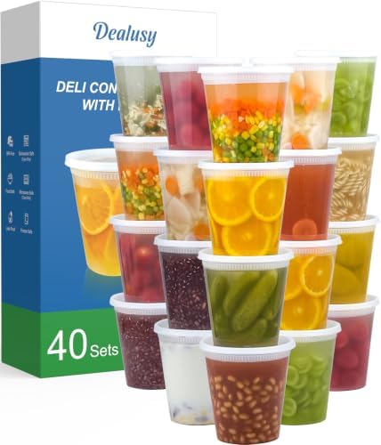 Dealusy 40 Set 32 oz Deli Containers with Lids