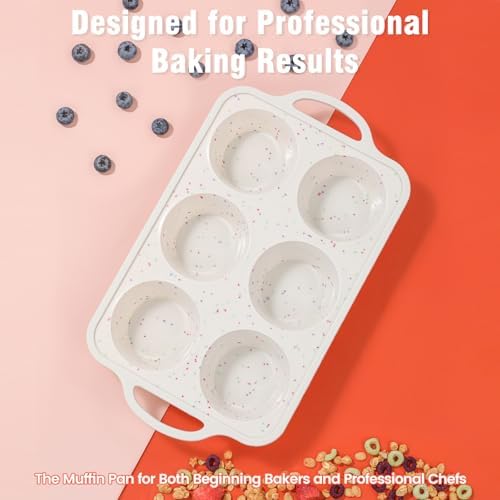 Silicone Jumbo Muffin Pan for Baking with Metal Reinforced Frame, 6 Cup Nonstick Extra Large Muffin Tin, BPA Free Cupcake Pan and Dishwasher Safe Big Muffin Pan