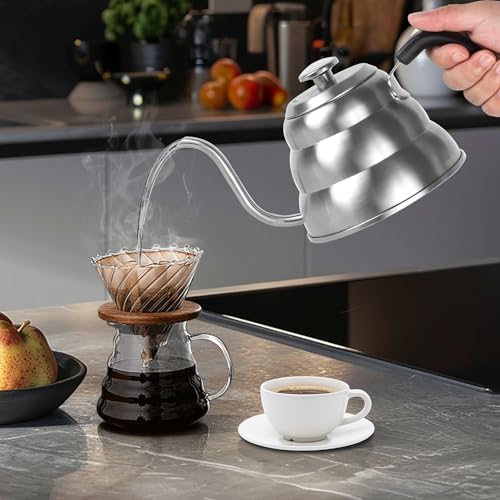 Tea Kettle For Stovetop,Pour Over Tea Coffee Kettle,Thermometer,Silver,28oz