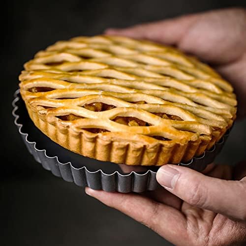 Tosnail Set of 3 Non-Stick Round Quiche Pan, 12 Inch, 10 Inch, 8 Inch Fruit Tart Pan, Fluted Pie Pan with Removable Bottoms