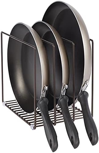 mDesign Steel Storage Tray Organizer Rack for Kitchen Cabinet - Divided Holder with 3 Slots for Skillets, Frying Pan, Pot Lids, Cutting Board, Baking Sheets - Concerto Collection - Bronze