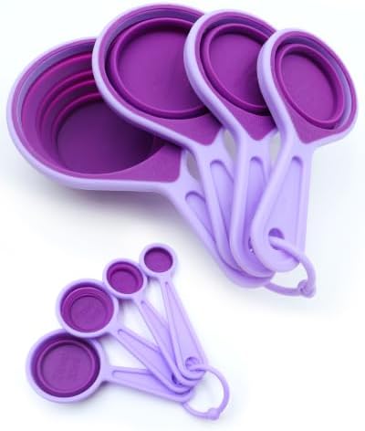 Collapsible Measuring Cups and Spoons Set, 8-Piece, Silicone, Space Saving