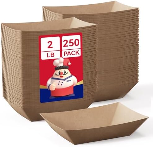 JOLLY CHEF 2lb Paper Food Trays 250 Pack Disposable Paper Boat Serving Boat