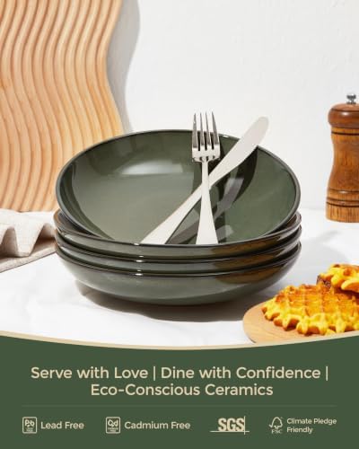 Pokini Stoneware Dinnerware Sets for 4, 16pcs Plates and Bowls Sets Dishes