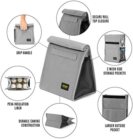 2nd Childhood Insulated Lunch Bag for Men, Durable & Reusable, Grey