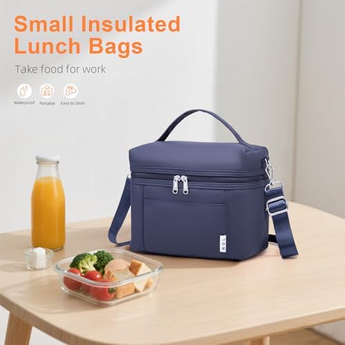 NOL Insulated Lunch Bags for Women Cooler Bag Lightweight Nylon Waterproof Lunch Box for Work Small Navy Blue 4L