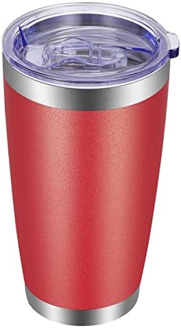 VEGOND 20oz Tumbler with Lid and Straw Stainless Steel Tumbler Cup Vacuum Insulated Double Wall Travel Coffee Mug Powder Coated Coffee Cup, Red, 1 Pack