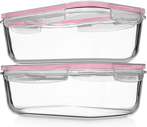 Razab 4 PC 1860ml / 63 Oz / 8 Cups Large Glass Food Storage Containers with Lids - Glass Meal Prep Containers for Roasting & Storing Leftover, Lunch Container with Lids, Microwave & Oven Safe