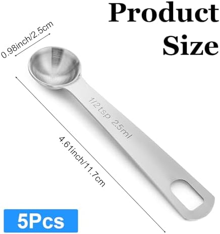 5PCS 1/2 Teaspoon Measuring Spoon, 4.5 Inch 1/2 Teaspoon Scoop (2.5m)