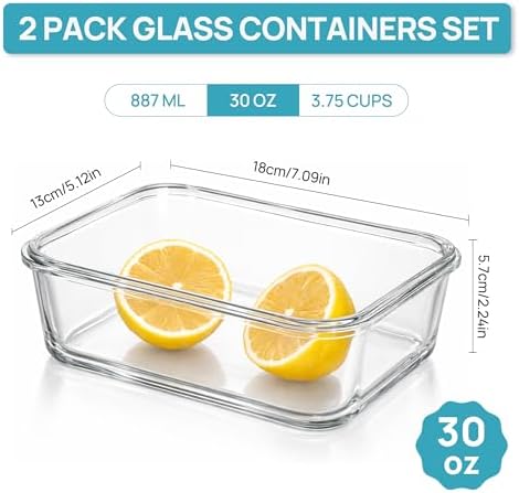 Vtopmart 2Pack 30oz Meal Prep Container Glass with Lids