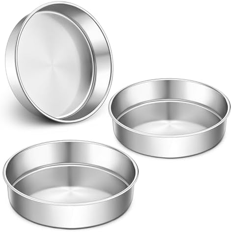LIANYU 9 Inch Round Cake Pan Set of 3, Stainless Steel Layer Deep Cake Pan