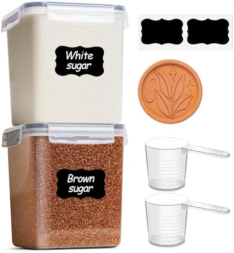 ComSaf Airtight Brown Sugar Containers with Terra Cotta Saver 2.6Qt 2Pack