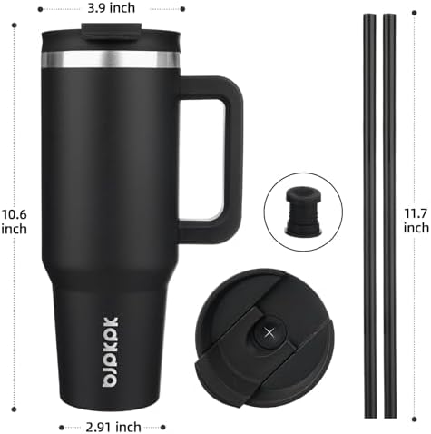 BJPKPK 40 oz Insulated Tumbler with Handle & Straw, Stainless Steel