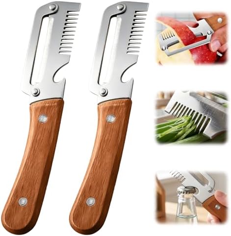 2026 Upgrade Vegetable Peeler With Wooden Handle, Stainless Steel Wide Blade Potato and Carrot Peeler, 3-in-1 Veggie Peeler With Scallion Shredder and Bottle Opener for Kitchen, Camping and Travel