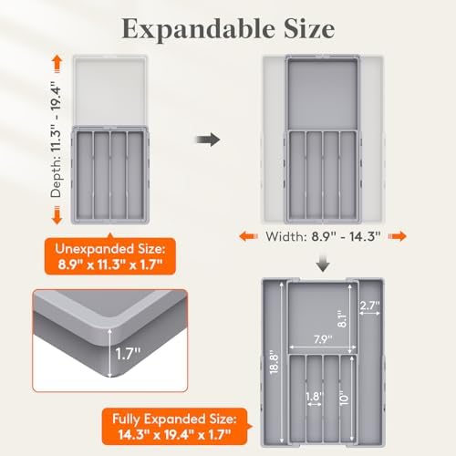 Lifewit Expandable Silverware Drawer Organizer, Utensil Tray for Kitchen
