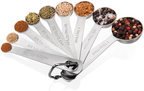 Doosu 18/8 Stainless Steel Measuring Spoons with Engraved Metric (Set of 9)